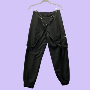 Hot Topic Black Strap Cargo Jogger Pants Womens XS Junior 1 Harness Cyber Goth